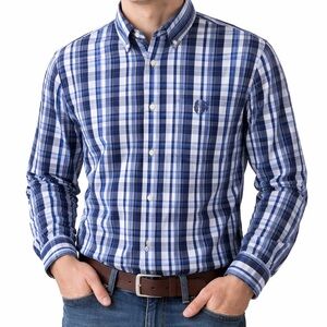 Chaps Blue Button Down Shirt Men’s XXL Stretch Easy Care Long Sleeve Classic Fit